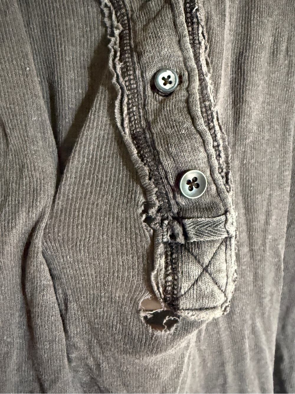 Free People Washed Brown Short-Sleeve Henley Tee - Picture 3 of 6
